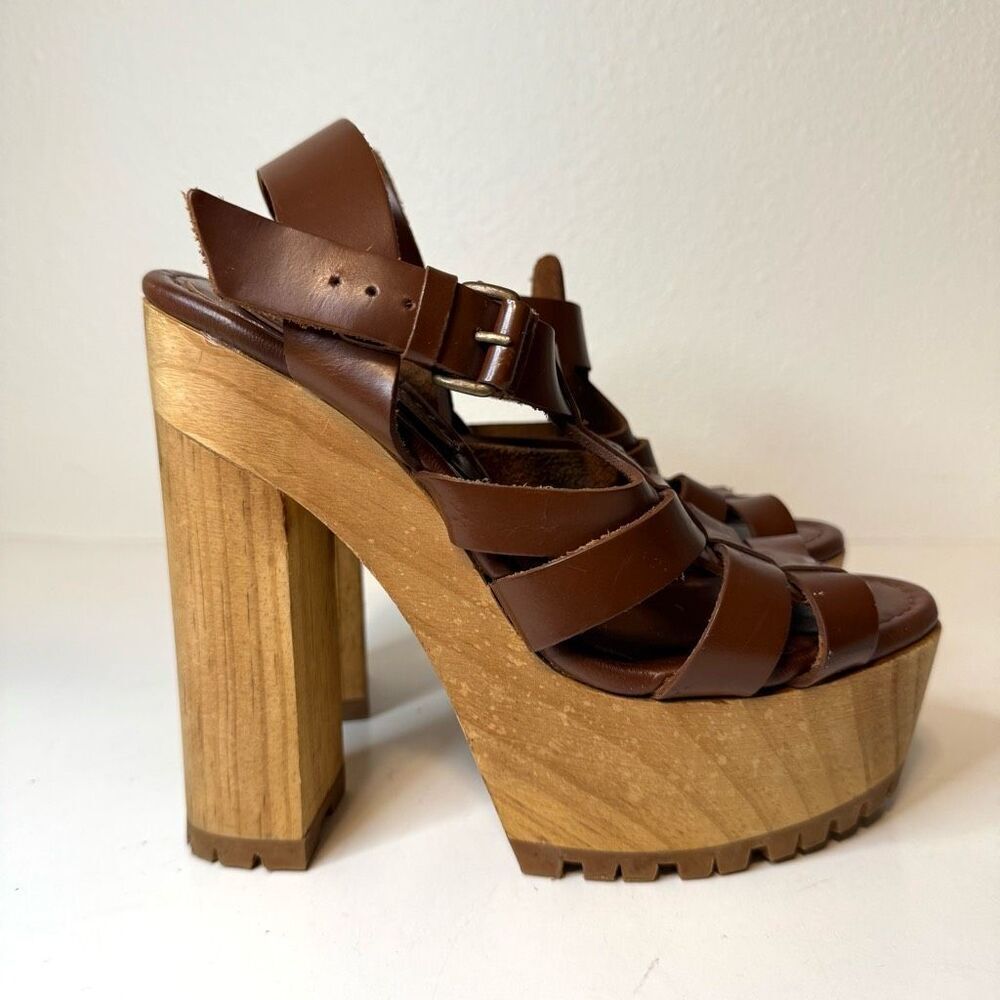 Zara Basic Strappy Stacked‎ Platform Heeled Sandals Size 37